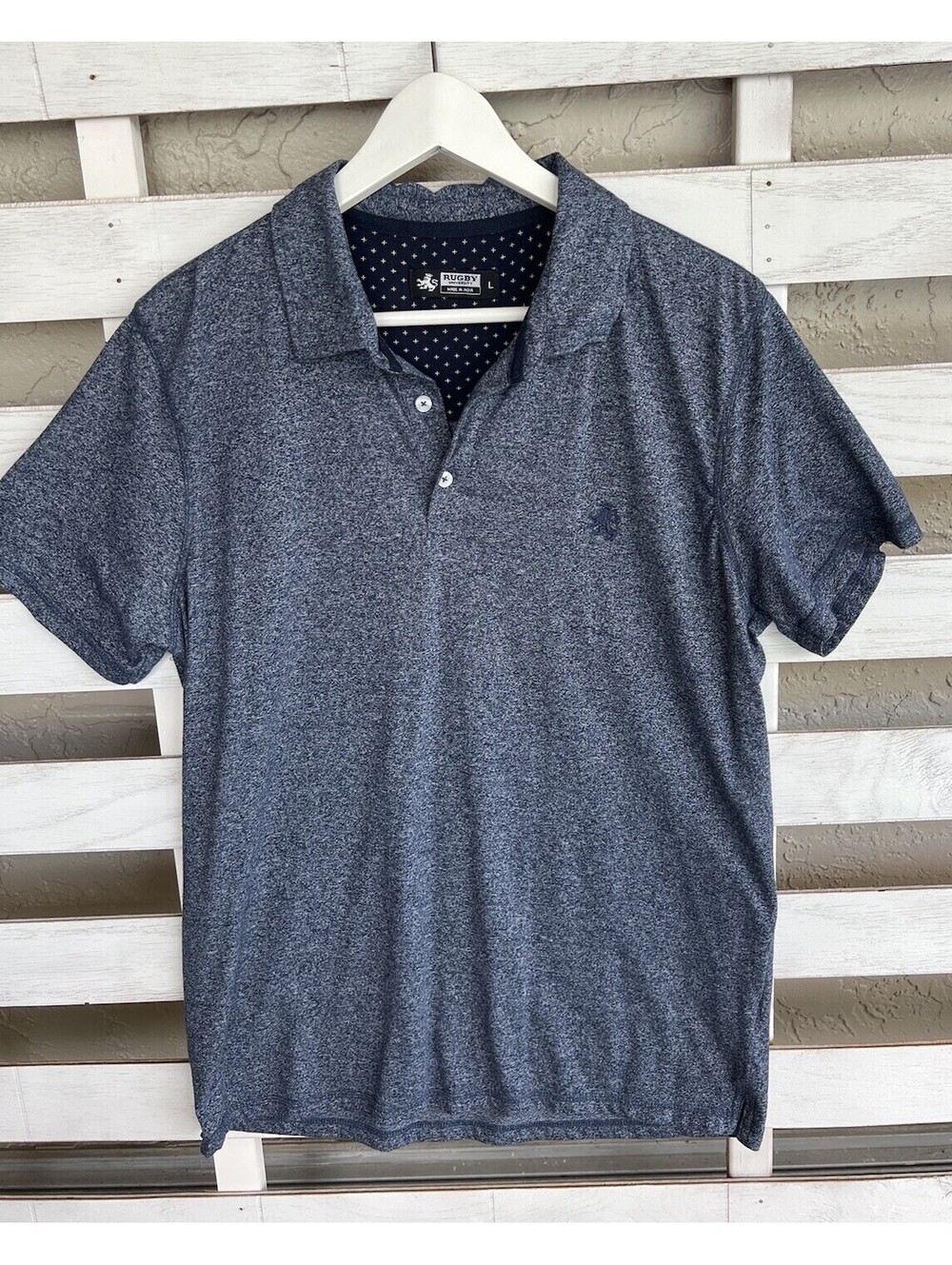 Rugby Polo Shirt Mens Large Heather Blue Casual Comfy Preppy.